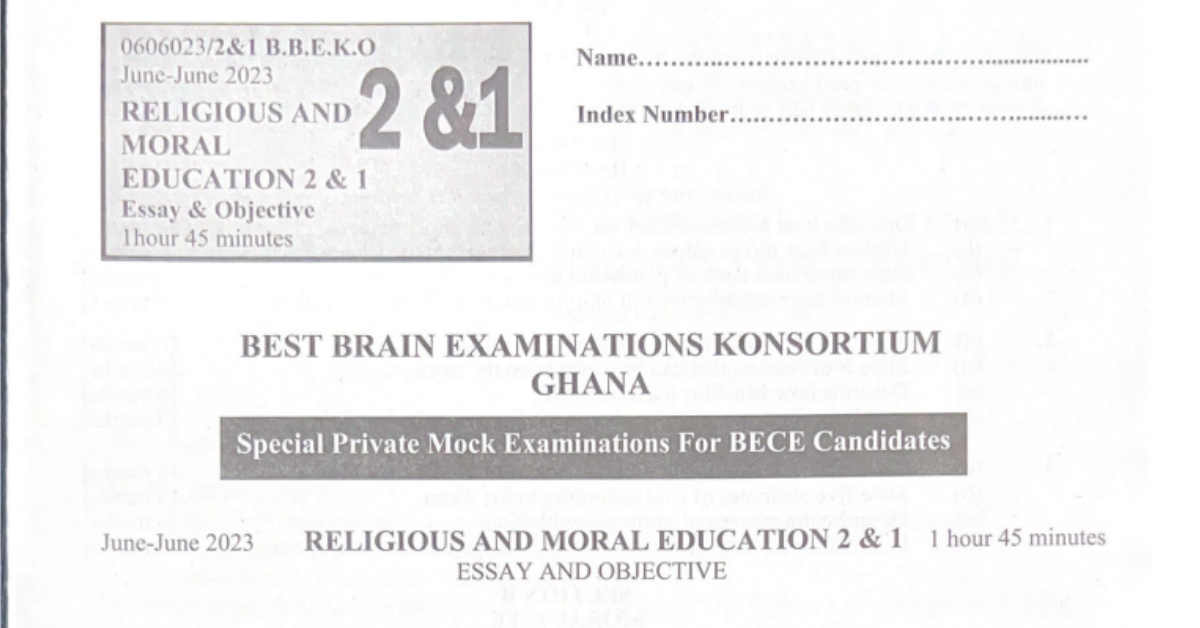 Best Brain June - June RME 2023 Questions and Marking Schemes