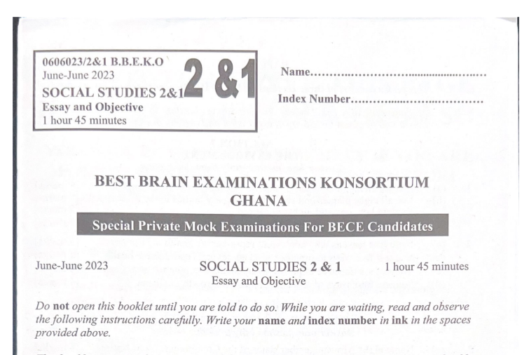 Download Best Brain July 2023 Social Studies Mock Questions & Marking Scheme