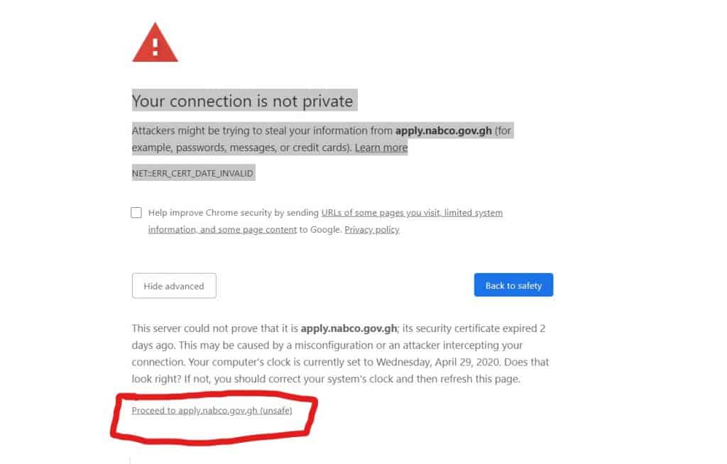 NABCO Your connection is not private