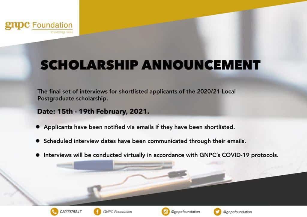 GNPC Postgraduate Scholarship Interview Scheduled Dates 2021