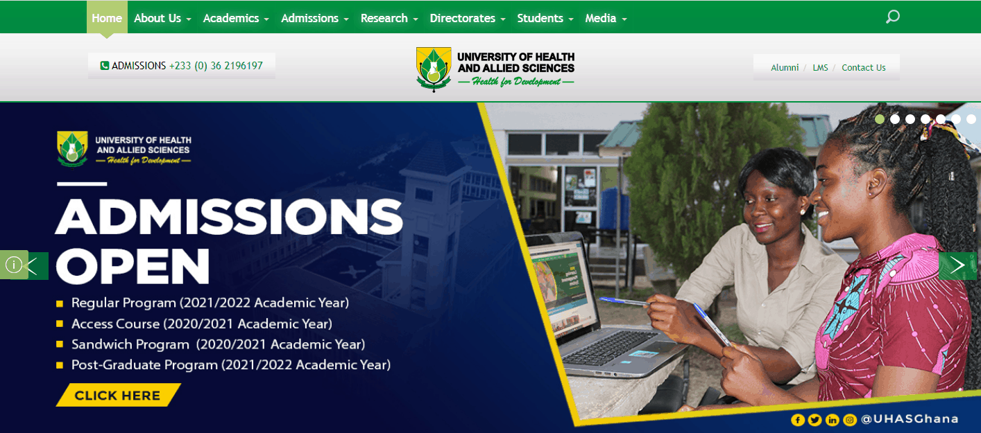 University Of Health And Allied Science ( UHAS )2023/2024 Admission Requirements