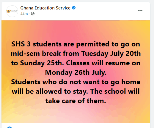 GES SHS 3 Students are Permitted to go on Mid-Sem Break