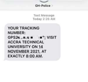 Ghana Police Service Aptitude Test SMS Sent