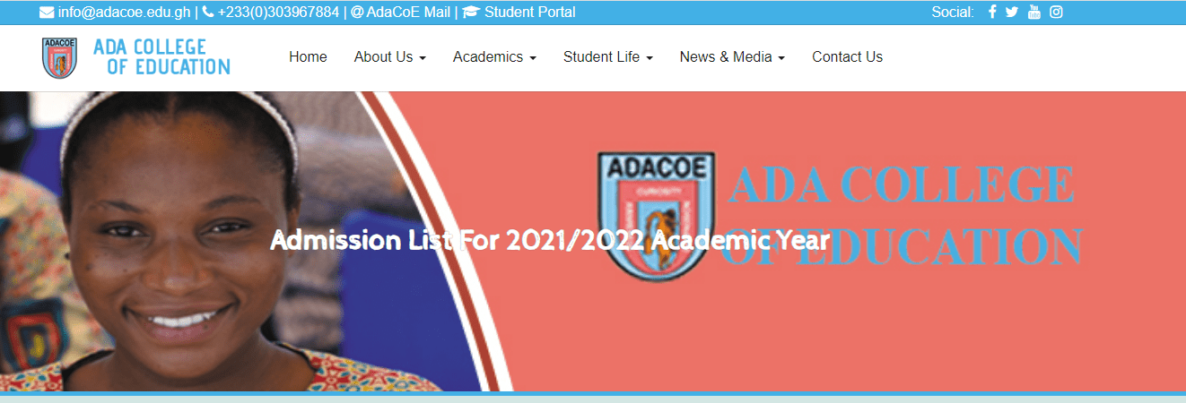 Ada College of Education 2021/2022 Admission List
