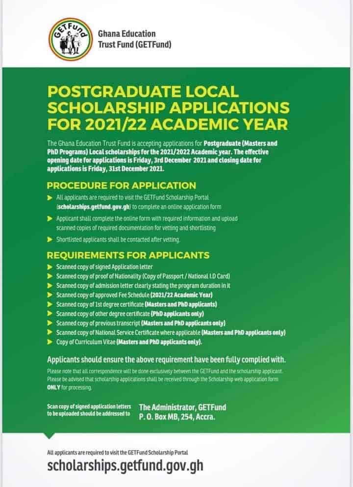 GETFUND Postgraduate Local Scholarship 20212022