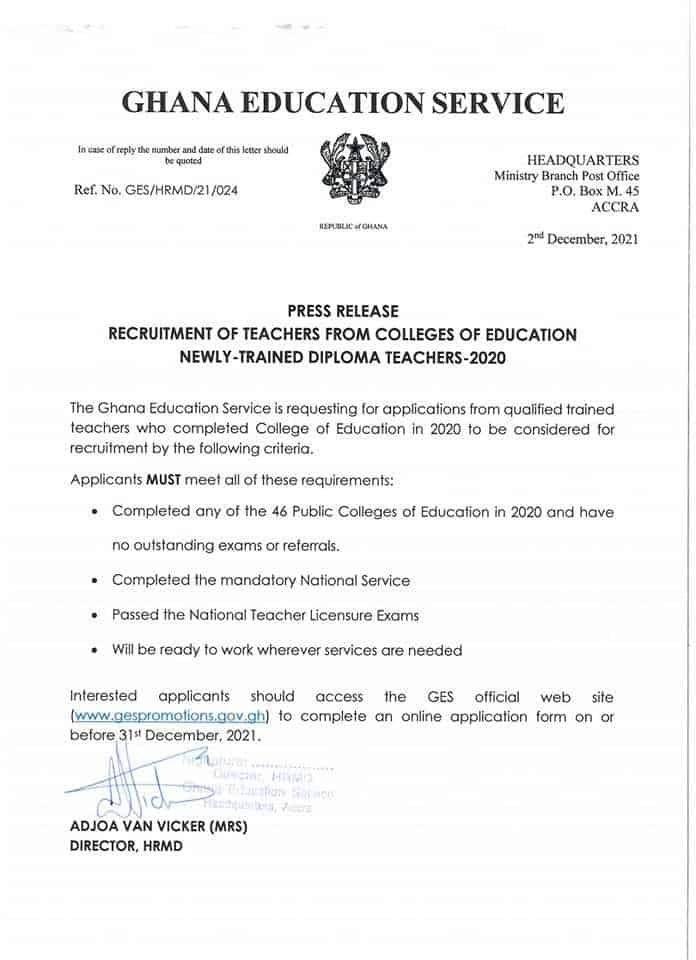 Recruitment of Teacher From College of Education.