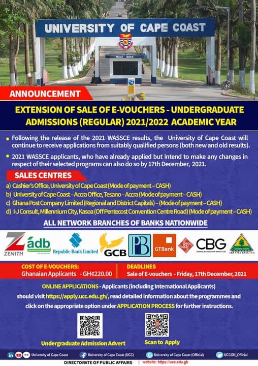 UCC: Update on Sale of Admission Form For 2022 Wassce Candidates
