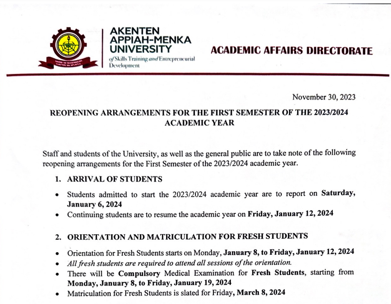 AAMUSTED Re-Opening Arrangements For First Semester 20232024
