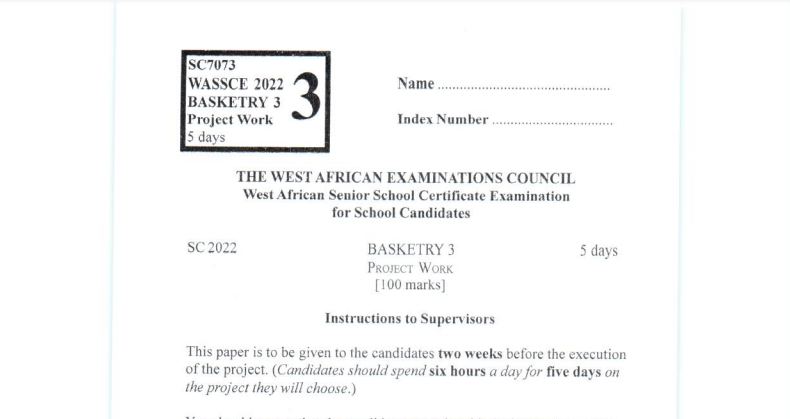 Download Wassce 2022 Basketry Paper 3 - Project Work