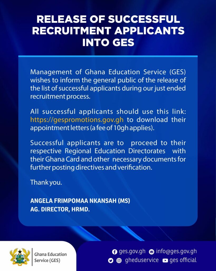 GES: Update on Release of Appointment  Letters For Newly Recruited Teachers - April 2023