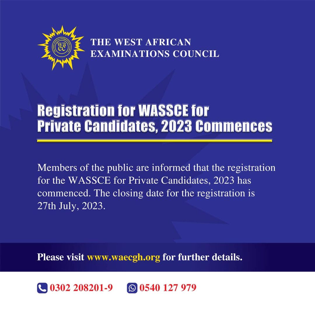 WAEC Ghana Private Registration Fees Schedule for 2023