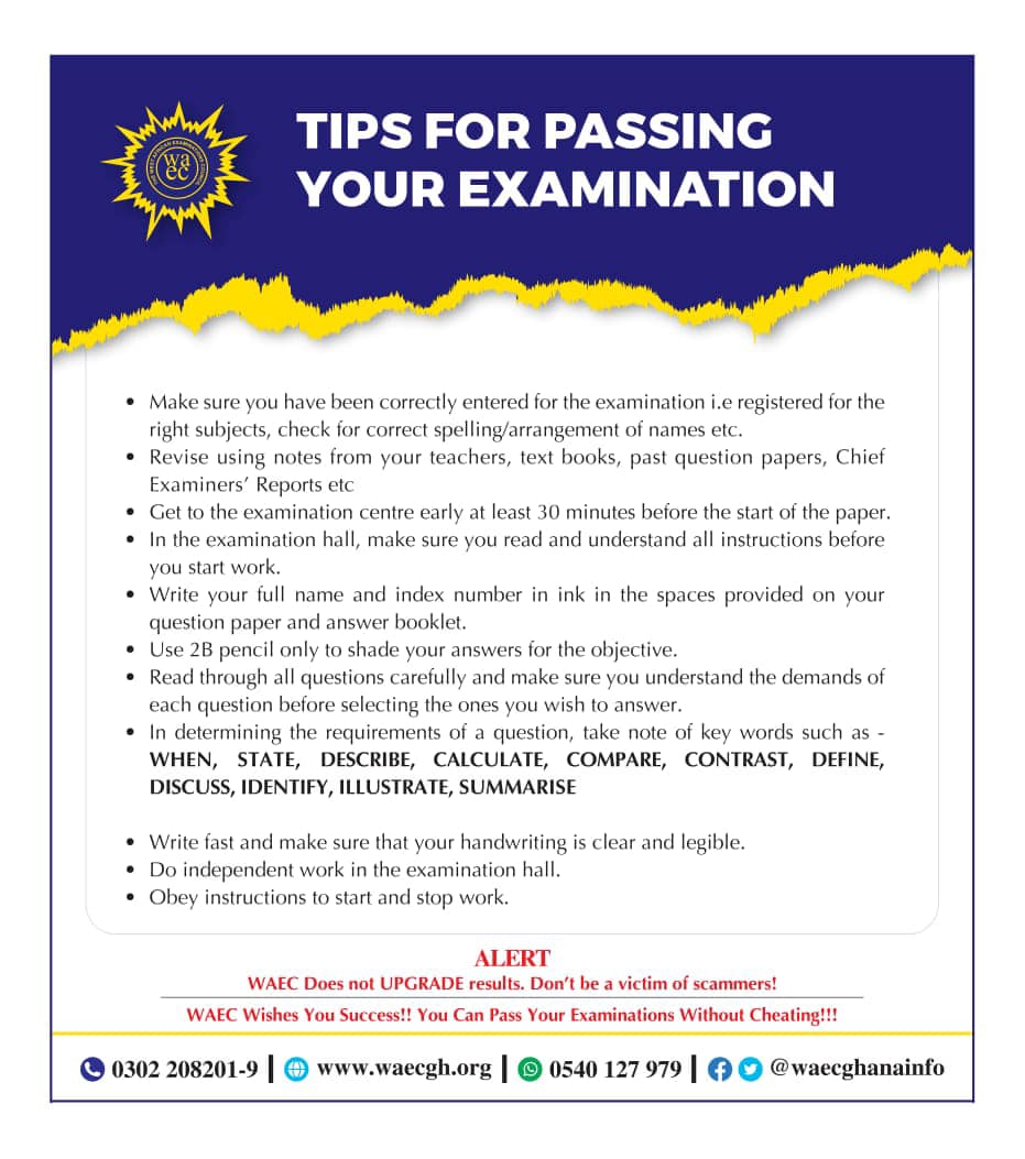 WAEC Official Tips For Passing Your BECE and WASSCE 2023