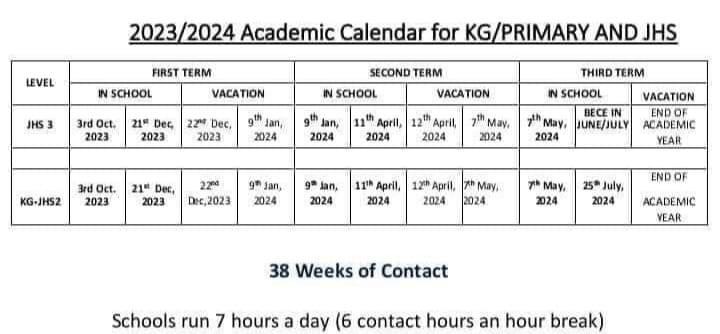 GES 2023/2024 Academic Calendar For KG/PRIMARY AND JHS