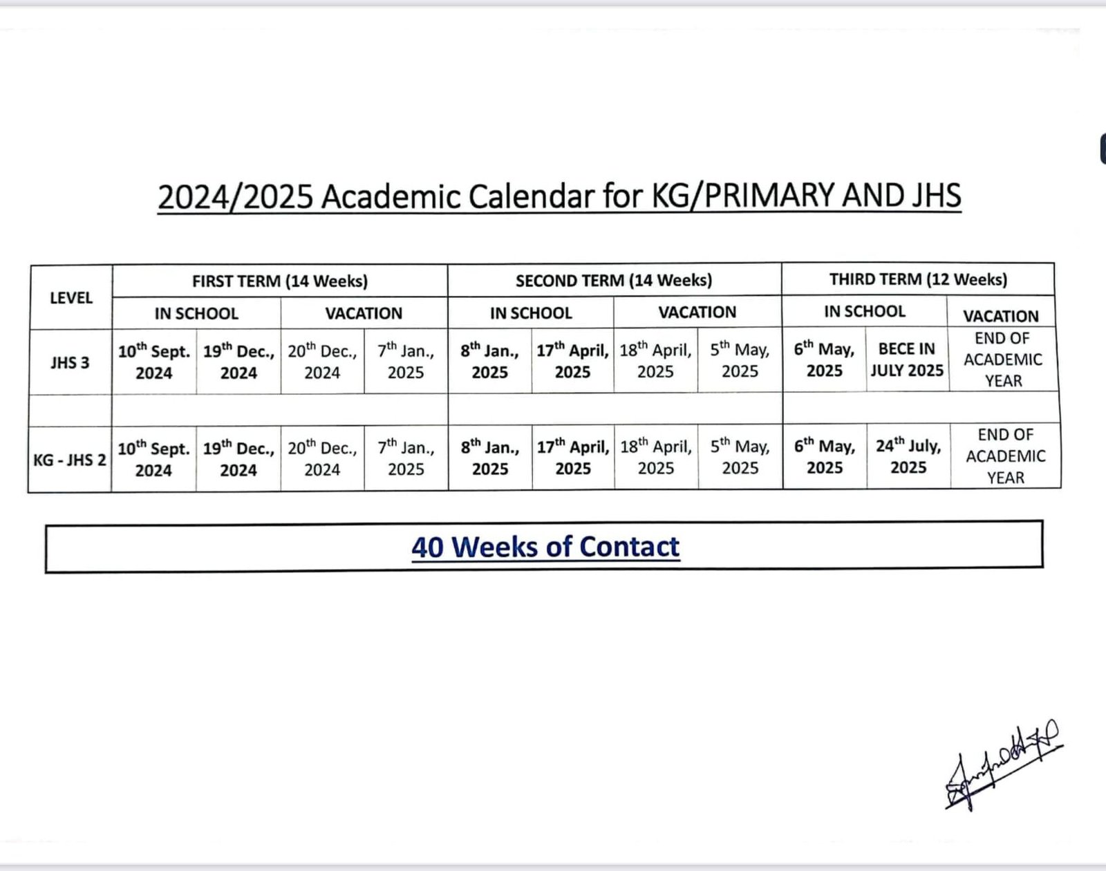 GES 2024/2025 Academic Calendar For SHS, JHS and Primary PDF