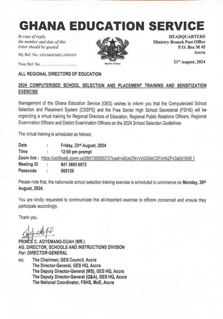 Update on BECE 2024 Computerized School Selection and Placement Training