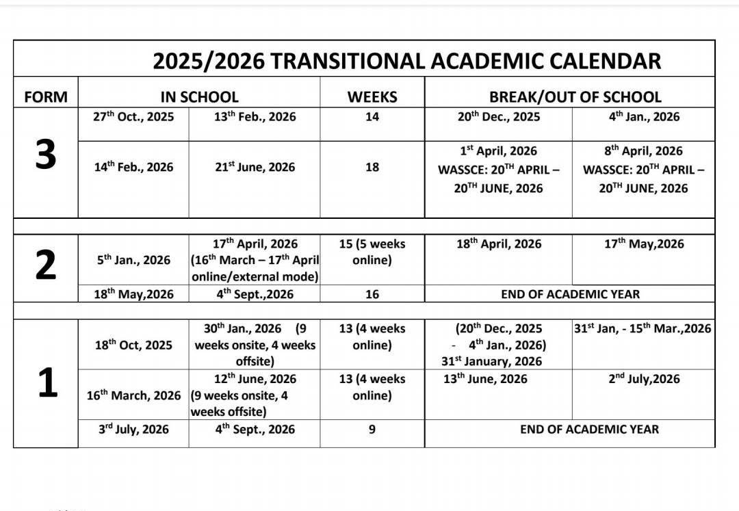 GES 2025/2026 Transitional Academic Calendar